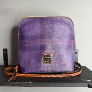 Dooney & Bourke Purple Plaid Crossbody with Brown Leather Trim